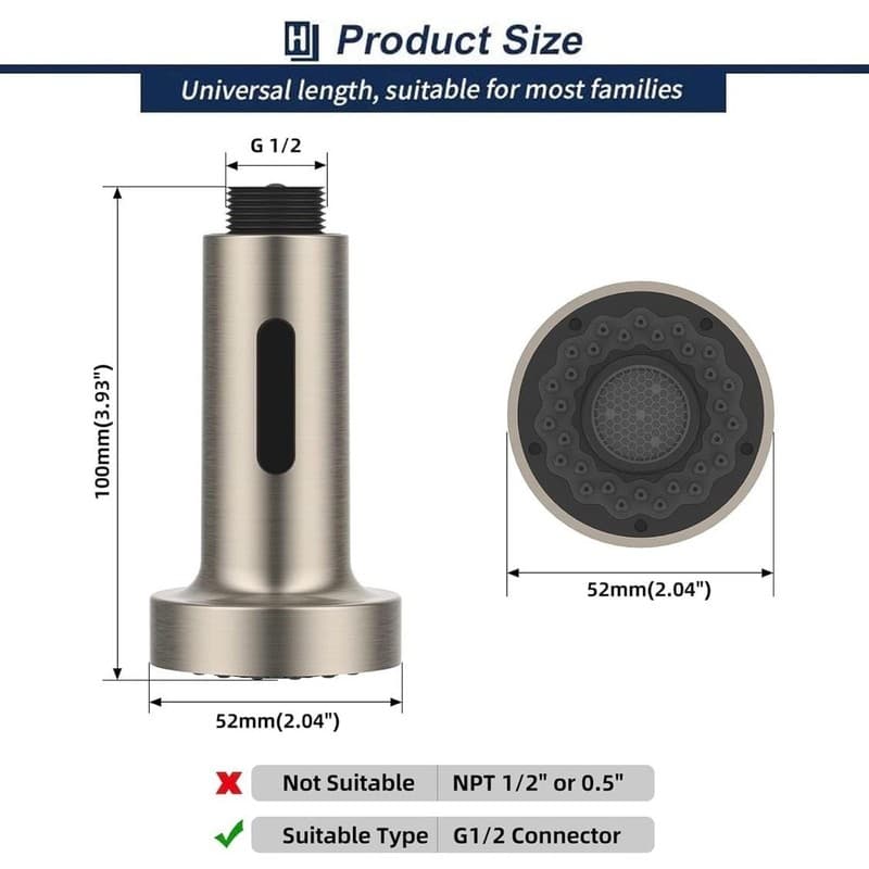 Homelody 2-Function Pull Down Kitchen Faucet Sprayer Replacement Head Brushed Ni - Thumbnail 3