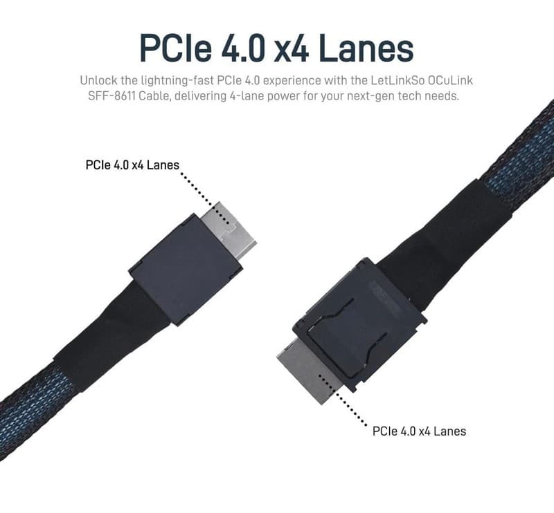 OCuLink PCIe 4.0 SFF-8611 Cable, 6.6 Feet (200 CM) Male to Male eGPU Extension C - Thumbnail 2