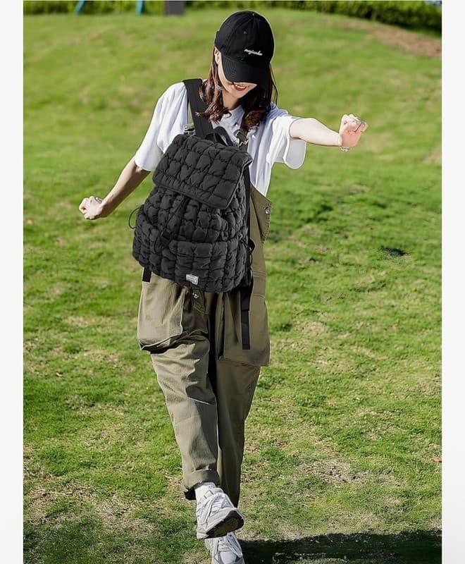 CONTAIL Black Puffy Quilted Backpack Lightweight Cloud Bag - Thumbnail 2