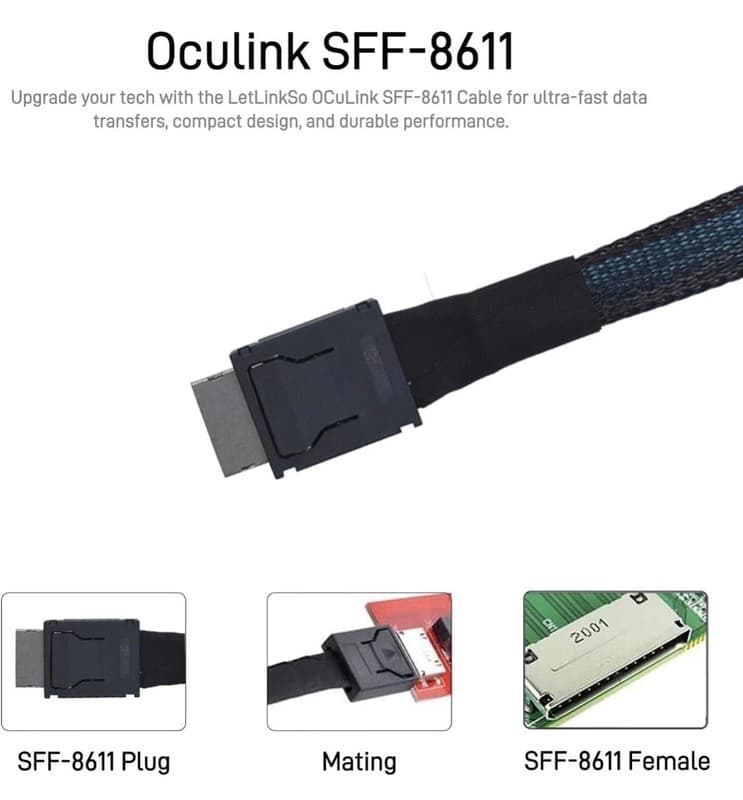 OCuLink PCIe 4.0 SFF-8611 Cable, 6.6 Feet (200 CM) Male to Male eGPU Extension C - Thumbnail 3