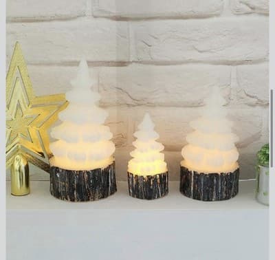 Christmas Tree Flameless Candles Battery Operated with Timer, LED A-Birch Bark - Thumbnail 3
