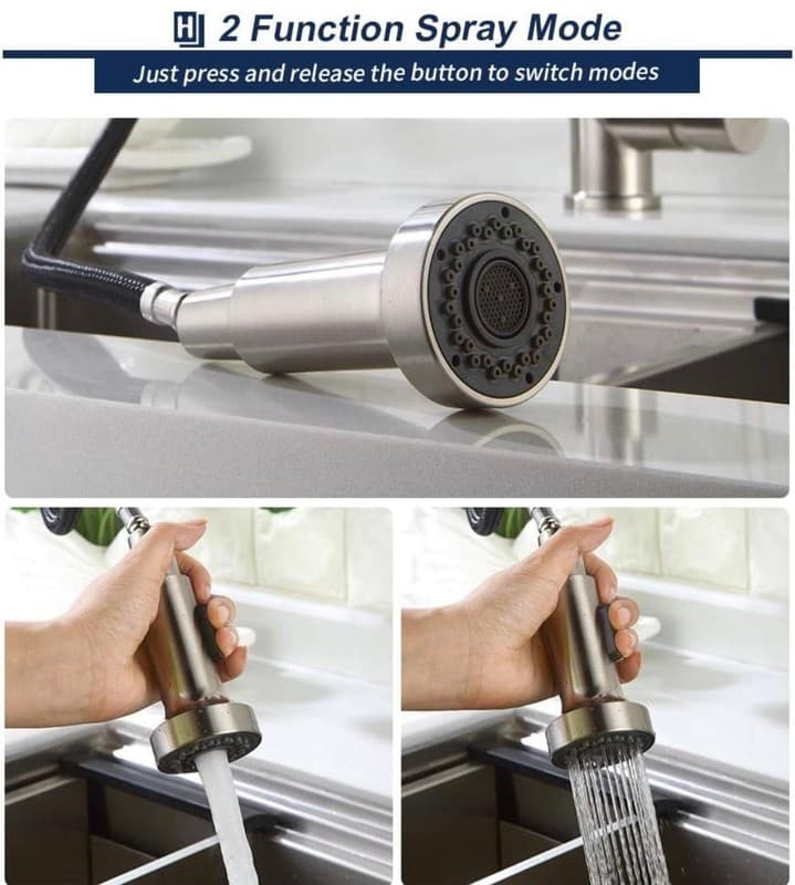 Homelody 2-Function Pull Down Kitchen Faucet Sprayer Replacement Head Brushed Ni - Thumbnail 4