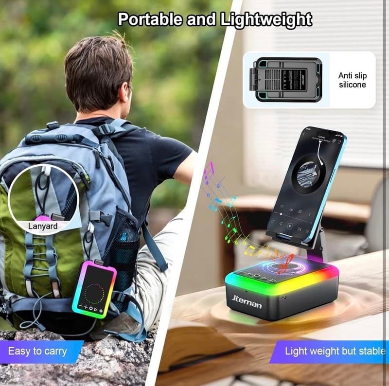 JTEMAN Cell Phone Stand with Bluetooth Speaker and RGB LED Rhythm Light - Thumbnail 5