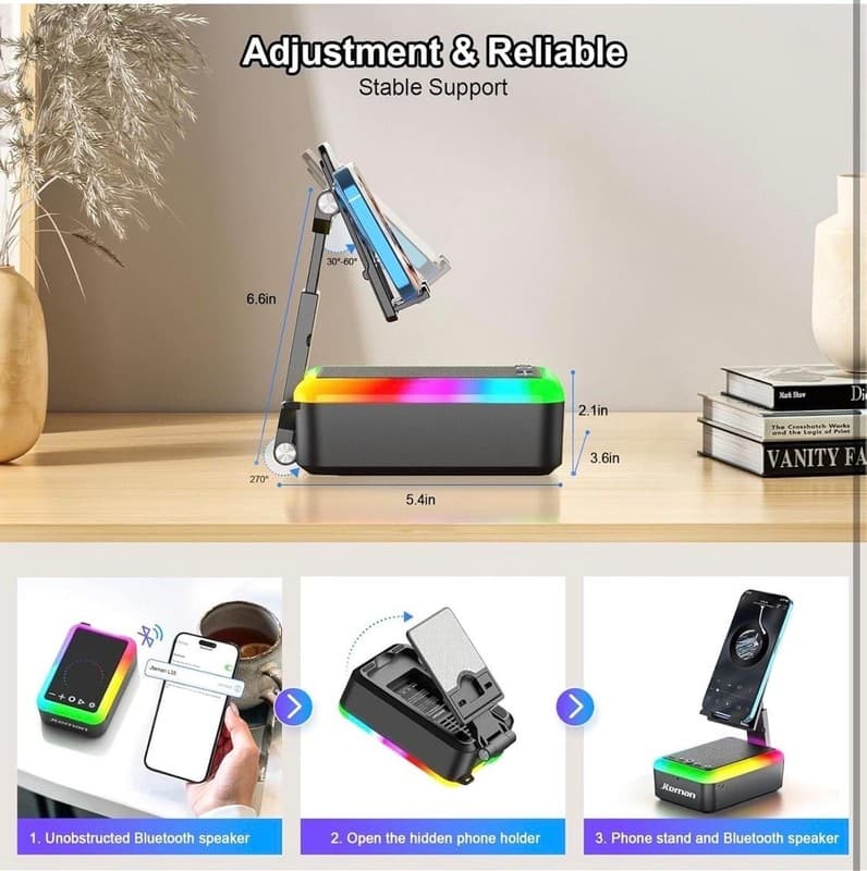 JTEMAN Cell Phone Stand with Bluetooth Speaker and RGB LED Rhythm Light - Thumbnail 4