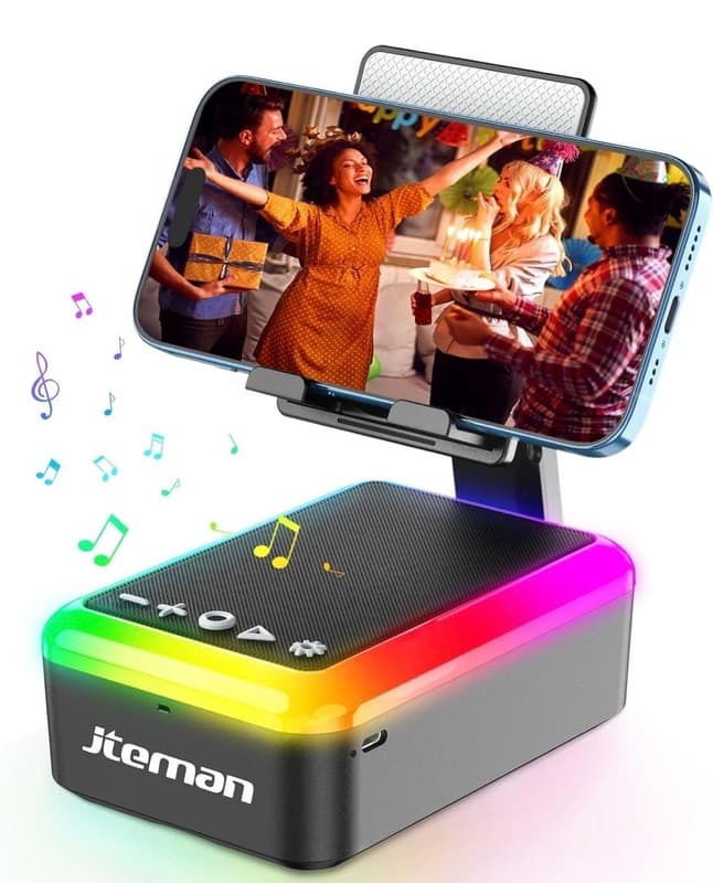 JTEMAN Cell Phone Stand with Bluetooth Speaker and RGB LED Rhythm Light