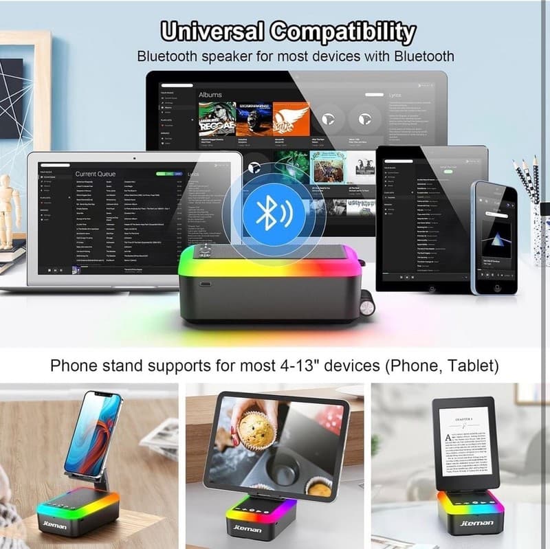 JTEMAN Cell Phone Stand with Bluetooth Speaker and RGB LED Rhythm Light - Thumbnail 6
