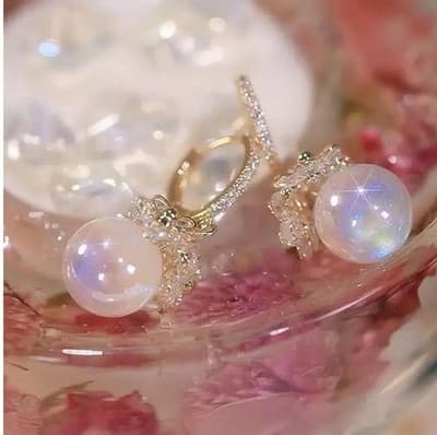 Flower Zircon Hoop Earrings For Women Wedding Engagement Faux Pearl Dangle - Thumbnail 4