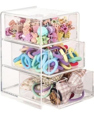 Mini Clear Acrylic 3-Drawer Organizer (Hair Clips, Scrunchies, Jewelry)