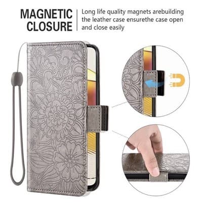 Asuwish Wallet Case for LG K20 2019 – Grey Floral - Thumbnail 4