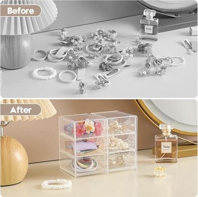 Mini Clear Acrylic 3-Drawer Organizer (Hair Clips, Scrunchies, Jewelry) - Thumbnail 5