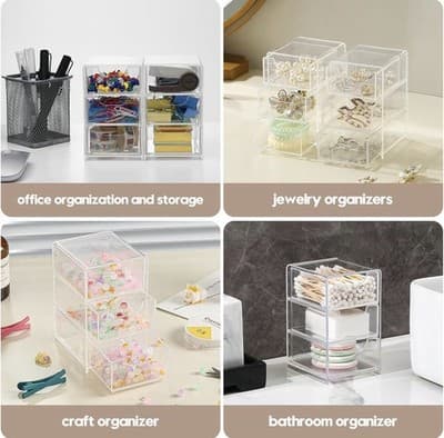 Mini Clear Acrylic 3-Drawer Organizer (Hair Clips, Scrunchies, Jewelry) - Thumbnail 3