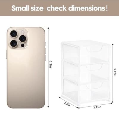 Mini Clear Acrylic 3-Drawer Organizer (Hair Clips, Scrunchies, Jewelry) - Thumbnail 2