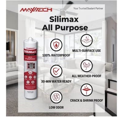 All-Purpose 100% Silicone Caulk – Waterproof Clear Sealant (9.5 oz) - Thumbnail 4