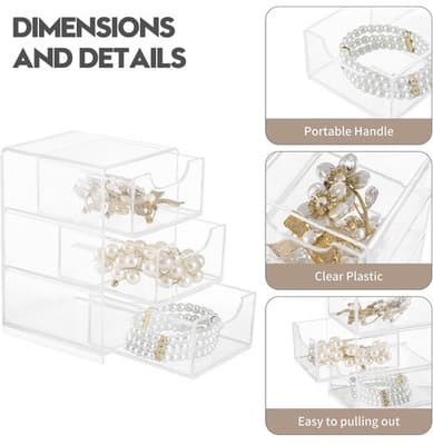 Mini Clear Acrylic 3-Drawer Organizer (Hair Clips, Scrunchies, Jewelry) - Thumbnail 6