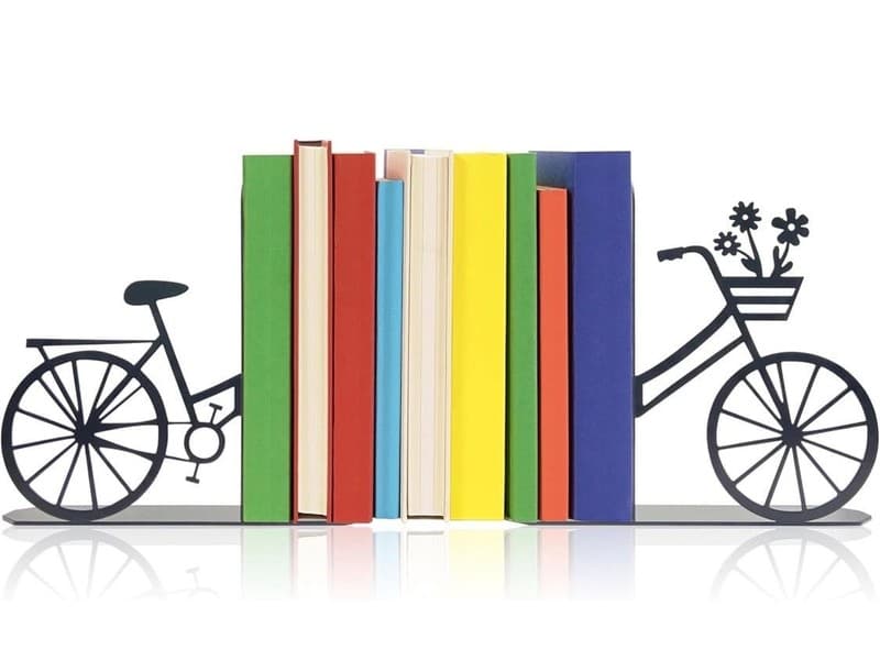 Bicycle Metal Bookends, Black Floral Bike Decorative Book Ends for Shelves