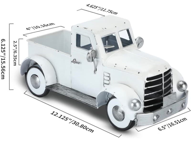 Addbliss Vintage Farmhouse White Metal Pickup Truck Planter Decor - Thumbnail 3