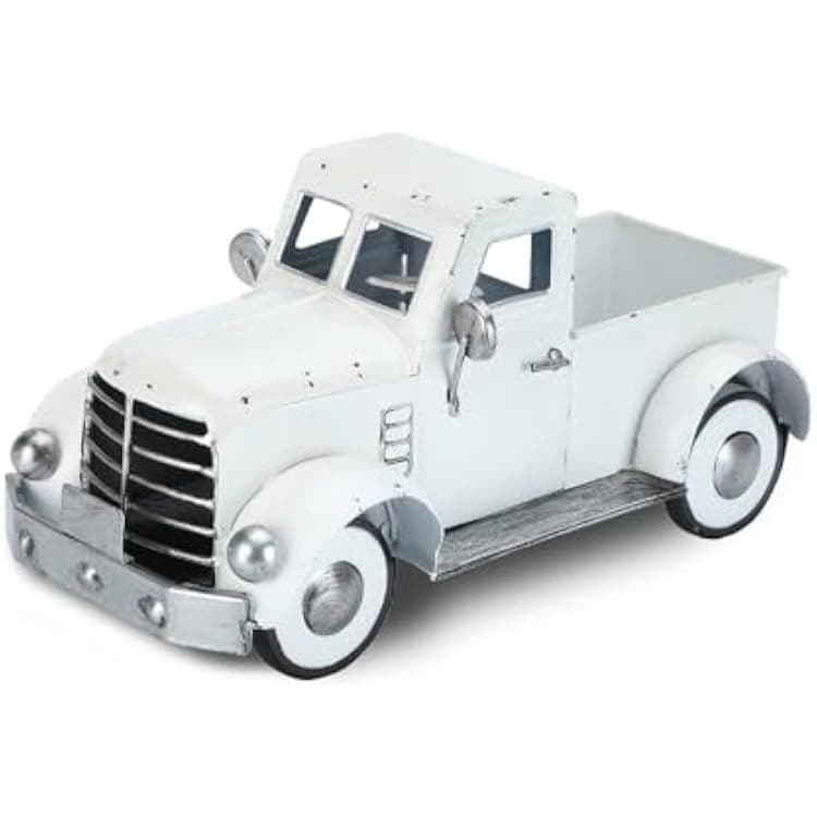 Addbliss Vintage Farmhouse White Metal Pickup Truck Planter Decor