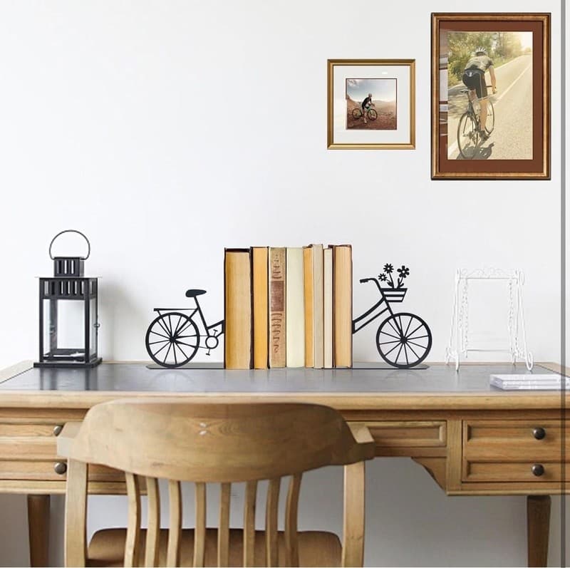 Bicycle Metal Bookends, Black Floral Bike Decorative Book Ends for Shelves - Thumbnail 5