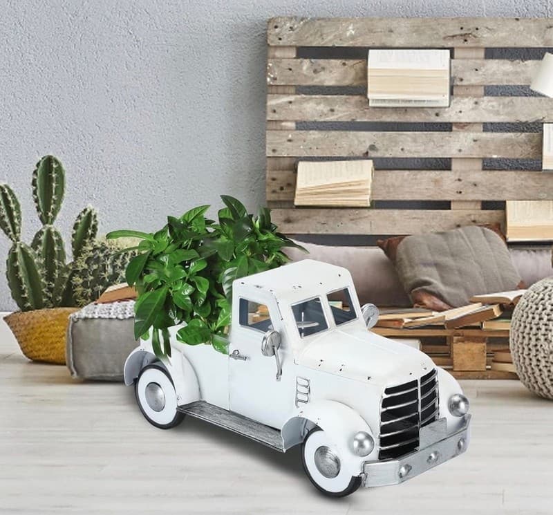 Addbliss Vintage Farmhouse White Metal Pickup Truck Planter Decor - Thumbnail 5