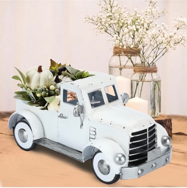 Addbliss Vintage Farmhouse White Metal Pickup Truck Planter Decor - Thumbnail 2