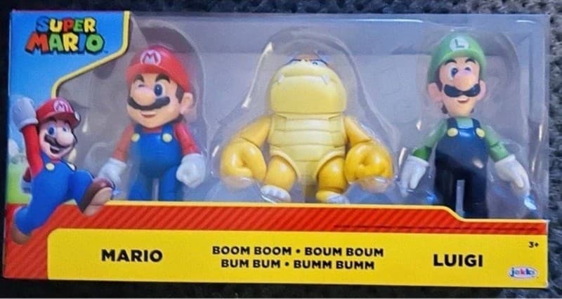 Super Mario Jakks Pacific Mario, Boom Boom, and Luigi 4-Inch Action Figure 3-Pac