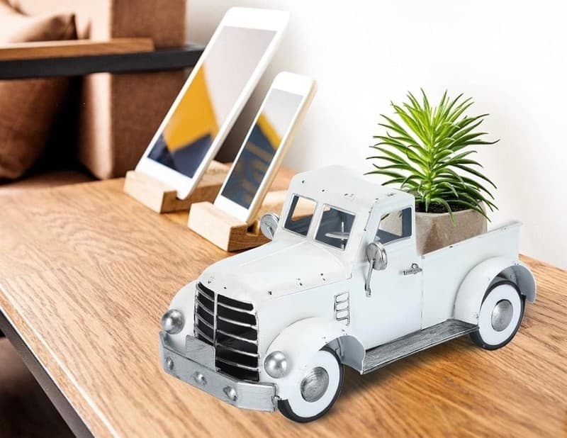 Addbliss Vintage Farmhouse White Metal Pickup Truck Planter Decor - Thumbnail 6