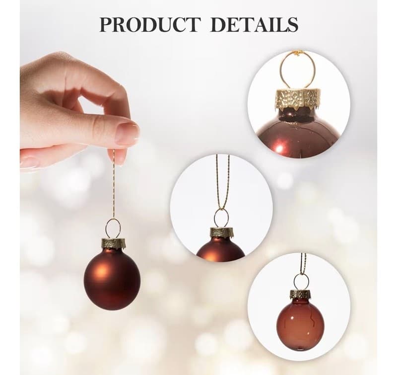 WDS WONDROUS Brown Glass Christmas Ball Ornaments - Set of 24 - 1.18" Mini Xmas - Thumbnail 3