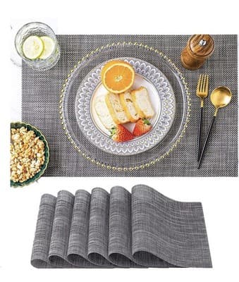 🏡 6-Pack Black/Grey Dining Table Placemats