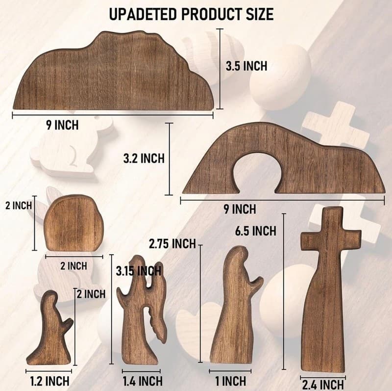 NEROSUN Wooden Easter Resurrection Scene Cross Jesus Tomb Tray Set, Brown Tablet - Thumbnail 2