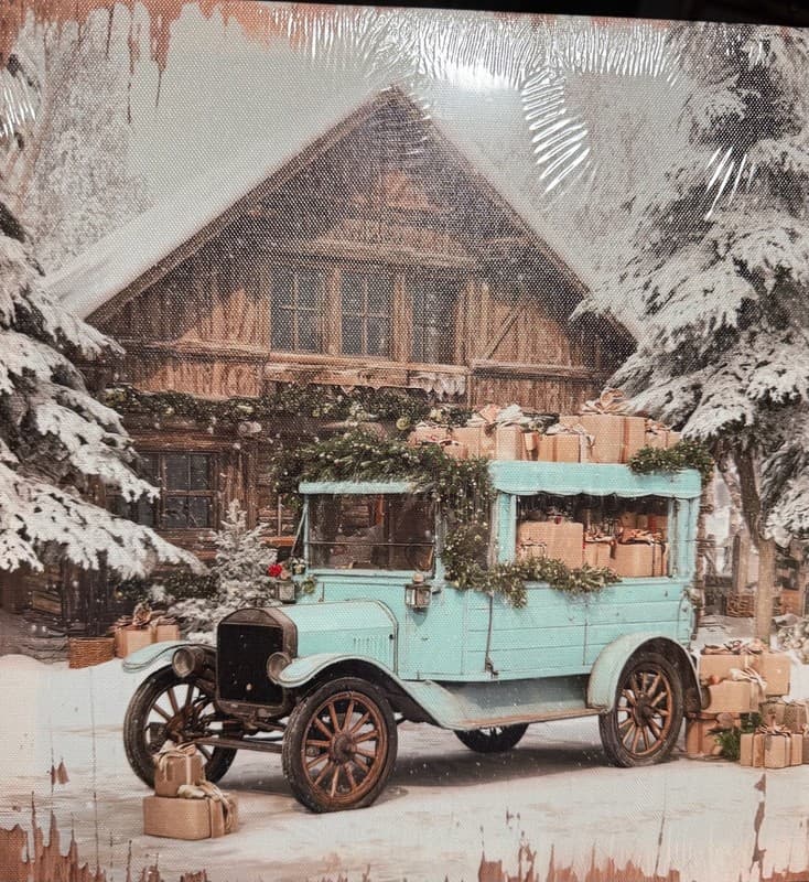 Vintage Christmas Truck with Gifts Canvas Wall Art