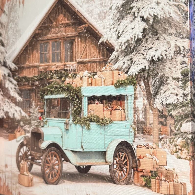 Vintage Christmas Truck with Gifts Canvas Wall Art - Thumbnail 2