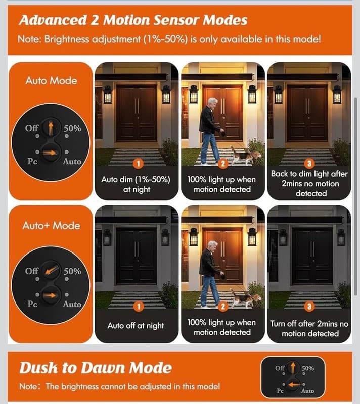 Motion Sensor Outdoor Wall Light, Dusk to Dawn Oil-Rubbed Bronze Exterior Wall L - Thumbnail 2