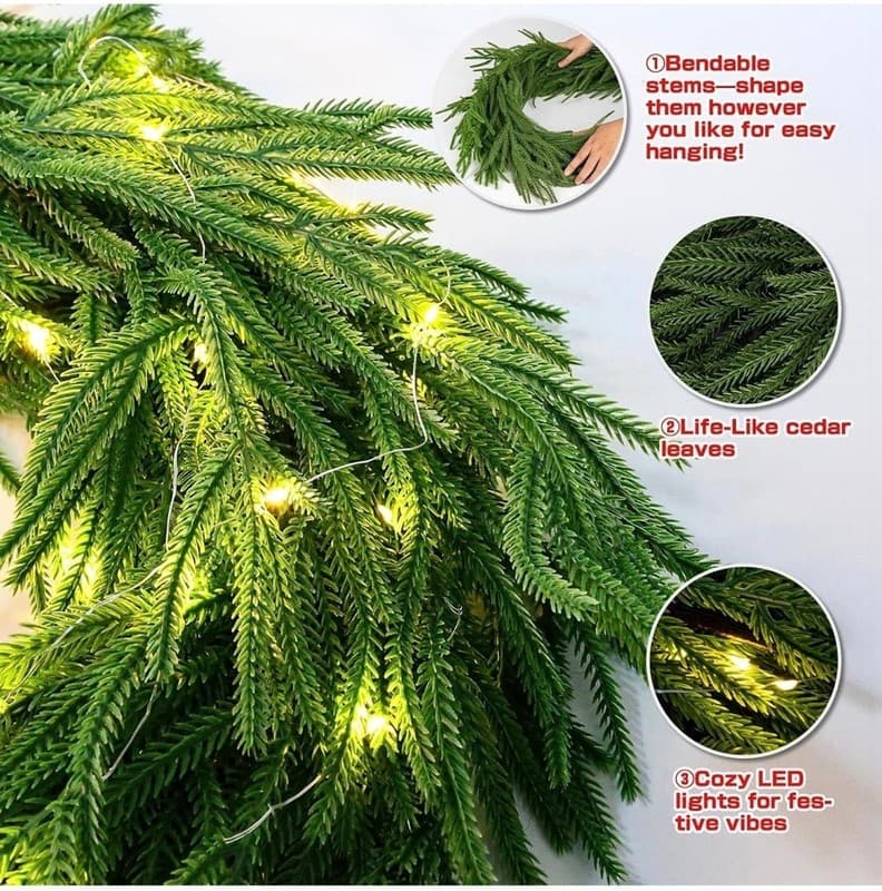 HYPERZOO 2-Pack 6FT Realistic Norfolk Pine Christmas Garland, Real Touch Artific - Thumbnail 3