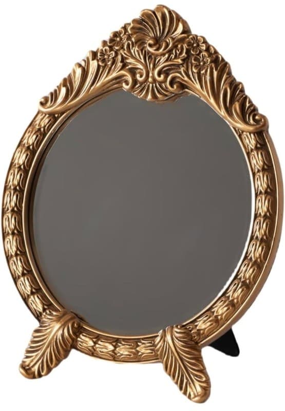 HSDDHOME Small Vintage Round Gold Vanity Mirror – 9.5" x 12.5" Baroque Arched