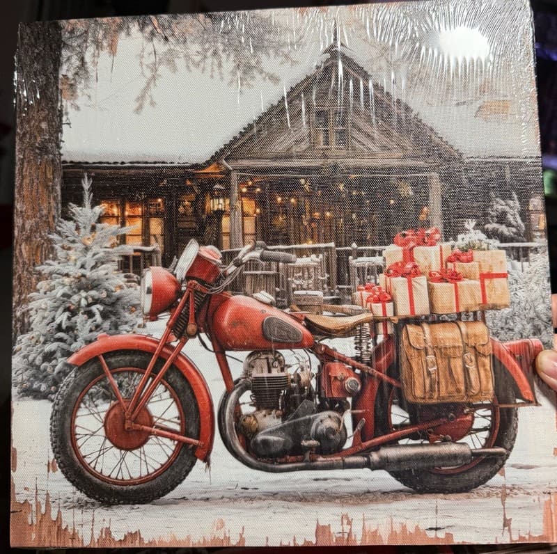Christmas Motorcycle with Gifts Canvas Wall Art