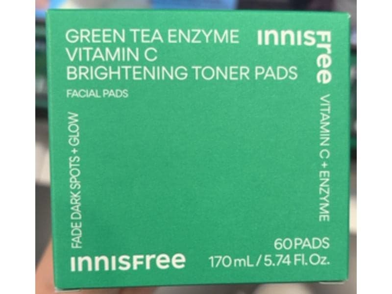Innisfree Green Tea Enzyme Vitamin C Brightening Toner Pads, 60 Pads / 170 mL