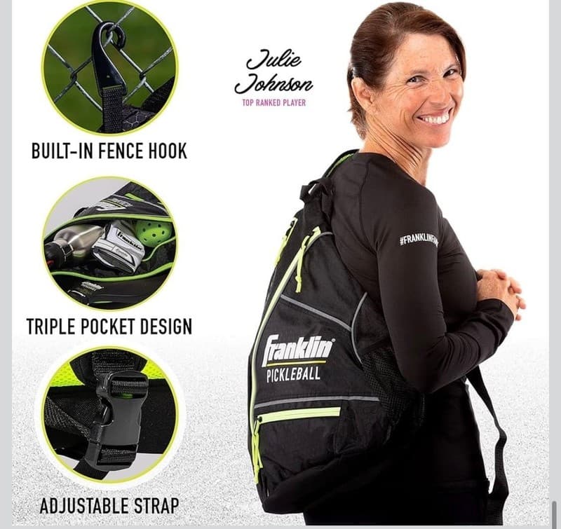 Franklin Sports Pickleball Sling Bag Backpack Black/Optic Yellow - Thumbnail 6