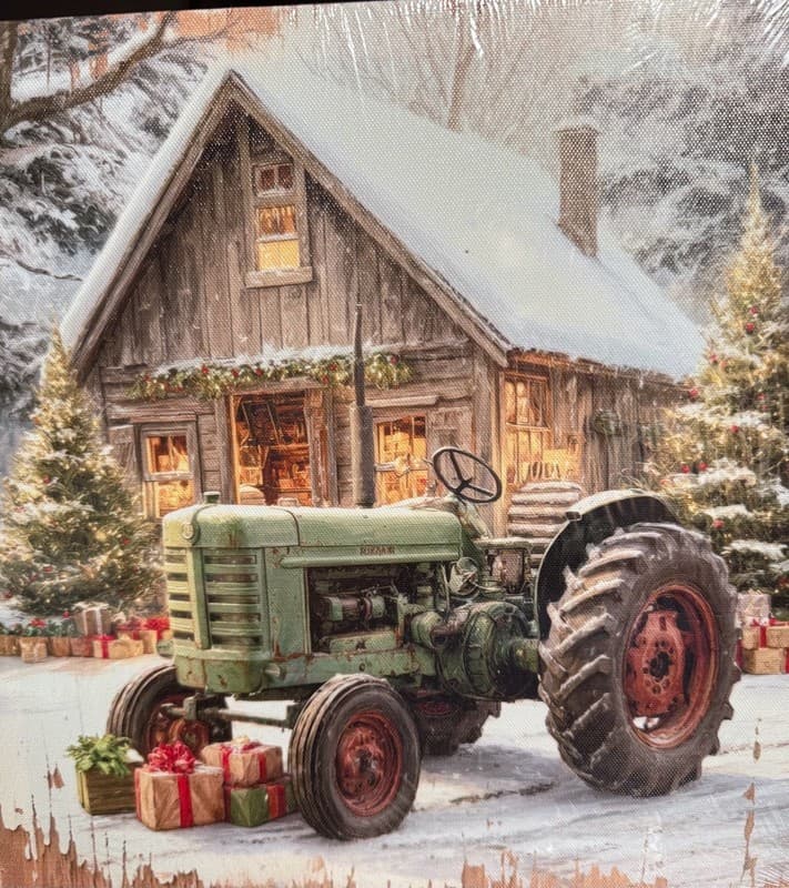 Christmas Farmhouse Tractor Canvas Wall Art