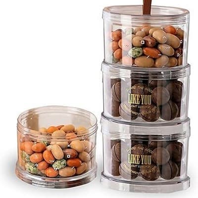 3-Tier Stackable Clear Plastic Snack and Candy Storage Jars with Lid and Handle