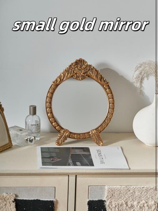 HSDDHOME Small Vintage Round Gold Vanity Mirror – 9.5" x 12.5" Baroque Arched - Thumbnail 5