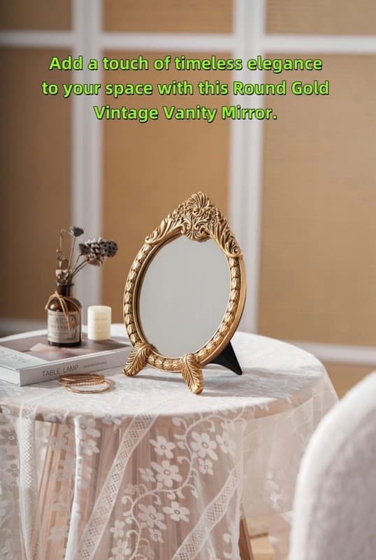 HSDDHOME Small Vintage Round Gold Vanity Mirror – 9.5" x 12.5" Baroque Arched - Thumbnail 7