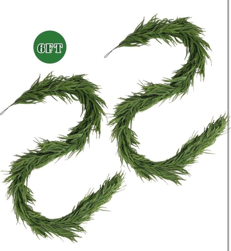 HYPERZOO 2-Pack 6FT Realistic Norfolk Pine Christmas Garland, Real Touch Artific - Thumbnail 2