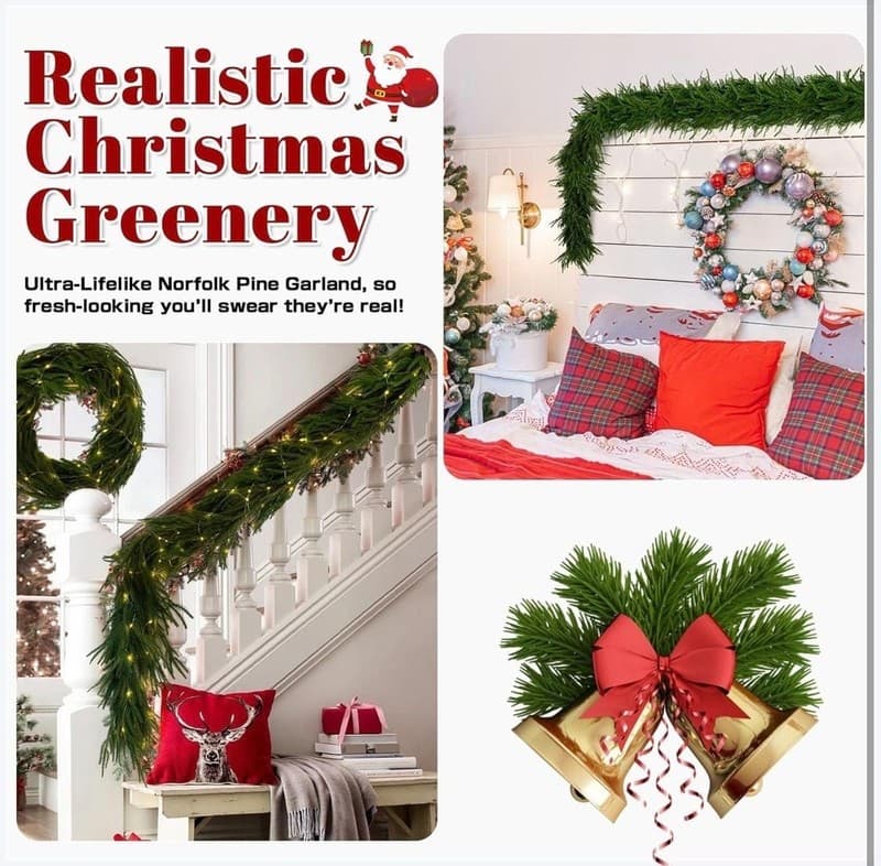 HYPERZOO 2-Pack 6FT Realistic Norfolk Pine Christmas Garland, Real Touch Artific - Thumbnail 5
