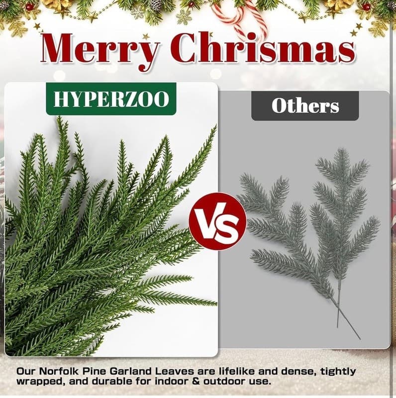 HYPERZOO 2-Pack 6FT Realistic Norfolk Pine Christmas Garland, Real Touch Artific - Thumbnail 6