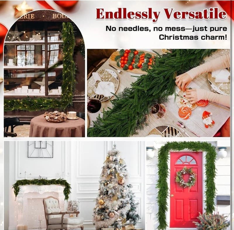 HYPERZOO 2-Pack 6FT Realistic Norfolk Pine Christmas Garland, Real Touch Artific - Thumbnail 4