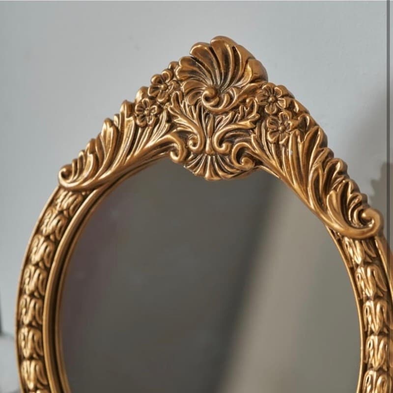 HSDDHOME Small Vintage Round Gold Vanity Mirror – 9.5" x 12.5" Baroque Arched - Thumbnail 8