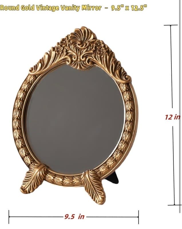HSDDHOME Small Vintage Round Gold Vanity Mirror – 9.5" x 12.5" Baroque Arched - Thumbnail 3