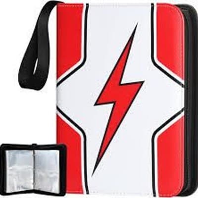 Trading Card Binder with Zipper and Wrist Strap - Red Lightning Bolt Design