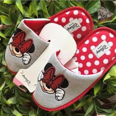 Disney Minnie Mouse Grey and Red Polka Dot Slippers