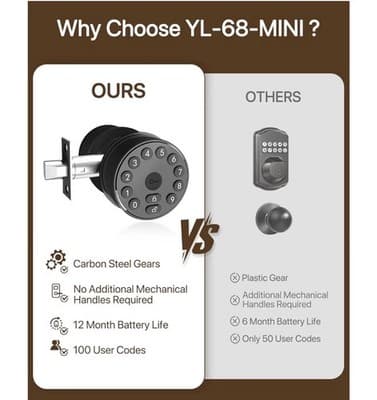 Keyless Electronic Deadbolt Door Lock (YL-68-MINI style) - Thumbnail 7